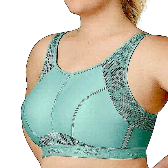 •Glamorise 42E Mint High Neck Full Support Mesh Sport Bra! NEW! - Picture 1 of 16
